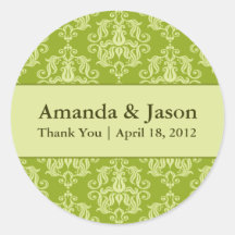 Chartreuse Damask Round Wedding Labels Sti Round Sticker