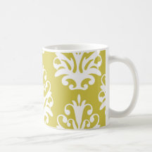 Chartreuse green and white chic damask coffee mugs