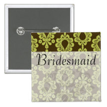 chartreuse green on brown damask design buttons