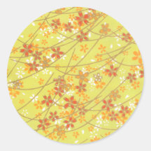 Chartreuse Origami Pattern Round Sticker