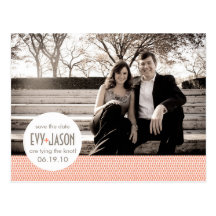 Checkers + Dots- Custom Save the Date - Coral Postcard