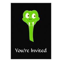 Cheeky Green Snake Cartoon on Black Custom Invitation