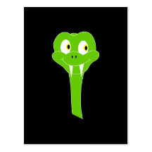 Cheeky Green Snake Cartoon on Black Post Cards