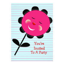 Cheeky Pink Whimsical Sunflower Personalized Invite