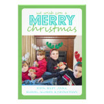Cheery Merry Christmas Card (Green / Teal) Custom Invitation