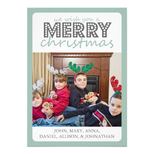 Cheery Merry Christmas Card (Mint Green / Grey) Custom Announcement