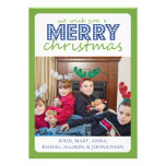 Cheery Merry Christmas Card (Pale Green / Blue) Personalised Invitations