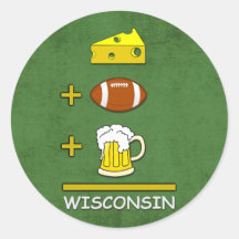 Cheese Football Beer Wisconsin Round Stickers