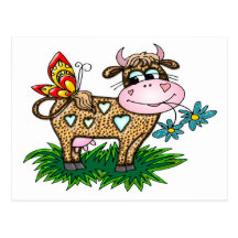 Cheetah Cow & Butterfly Post Card