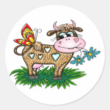 Cheetah Cow & Butterfly Round Sticker