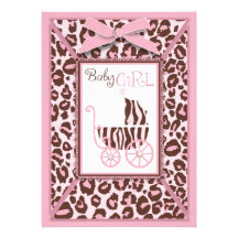 Cheetah Girl Invitation Card Pink A