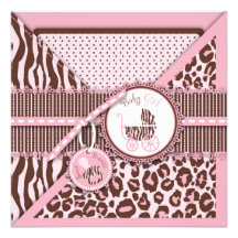 Cheetah Girl Invitation Square Pink C