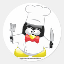 Chef Penguin Round Stickers