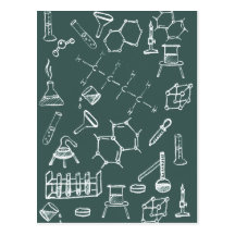 Chemical lab equipment scribbles post cards