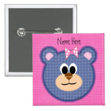 Chequered Teddy Bear Pinback Buttons