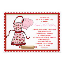 Cherries Apron and Chef Hat Birthday Invitations