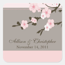 Cherry Blossom Favour Wedding Square Sticker/Seal