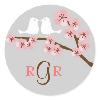Cherry Blossom Garden Wedding Round Stickers