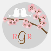 Cherry Blossom Garden Wedding Round Stickers