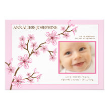Cherry Blossom Girl Birth Announcement : baby pink