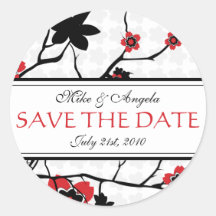 Cherry Blossom Modern Wedding Save the Date Round Sticker