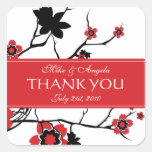 Cherry Blossom Modern Wedding Thank You Square Stickers