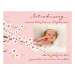 Cherry Blossom Pink & Brown Baby Girl Photo Birth invitations
