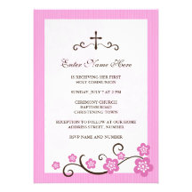 Cherry blossom pink first communion invitation