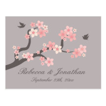 Cherry Blossom pink/grey RSVP postcard