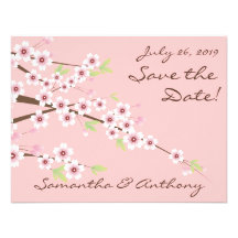 Cherry Blossom Pink Wedding Save the Date Invitation
