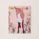 Cherry Blossom Pretty Pink Fawn Art Puzzle puzzles