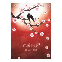 Cherry Blossom Sakura Love Birds Wedding Invite