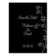 Cherry Blossom Silver/Black Save the Date Postcard