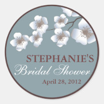 Cherry Blossom Springtime Bridal Shower Dusty Blue Round Stickers