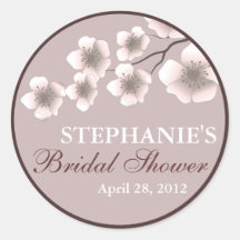 Cherry Blossom Springtime Bridal Shower Label Plum Round Sticker