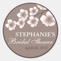 Cherry Blossom Springtime Bridal Shower Label Round Sticker