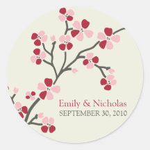 Cherry Blossom Wedding Invitation Seal 2 (red) Round Sticker