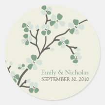 Cherry Blossom Wedding Invitation Seal 2 (sage) Round Stickers