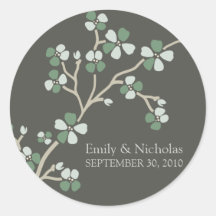 Cherry Blossom Wedding Invitation Seal (sage) Round Sticker