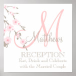 Cherry Blossom Wedding Reception Sign Pink Posters
