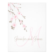 Cherry Blossom Wedding RSVP Cards Monogram Announcement