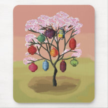 Cherry Blossom with oriental paper lanterns Mouse Pads
