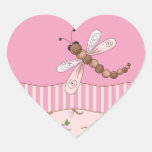 Cherry Blossoms and Dragonflies Heart Stickers
