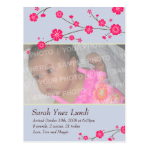 Cherry Blossoms Birth Announcement Post Cards