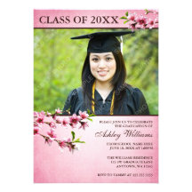 Cherry Blossoms Vintage Pink Photo Graduation Personalized Announcement