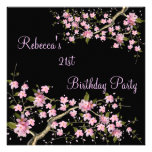 Cherry Bossom 21st Elegant Birthday Party Black Announcements