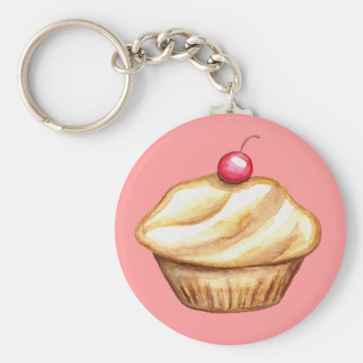 Cherry Cupcake Bakery Art Keychain