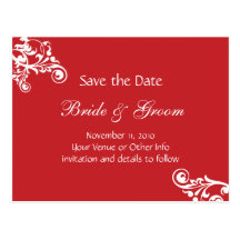 Cherry Red Personalised Flourish Save the Date Post Card