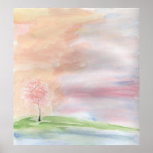 Cherry Tree on the Water with Water Colour Pastels Print