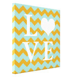 Chervon pattern yellow heart LOVE canvas wall art Stretched Canvas Print